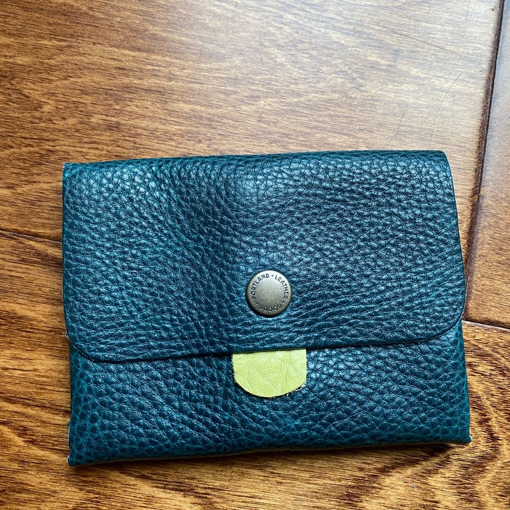 Portland Leather Blue Wallet with Yellow/Green Accent